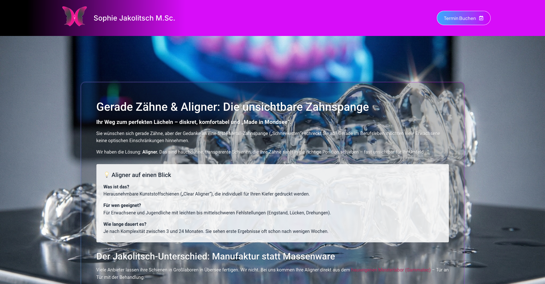 Neue Aligner-Landingpage der Zahnmedizin Jakolitsch