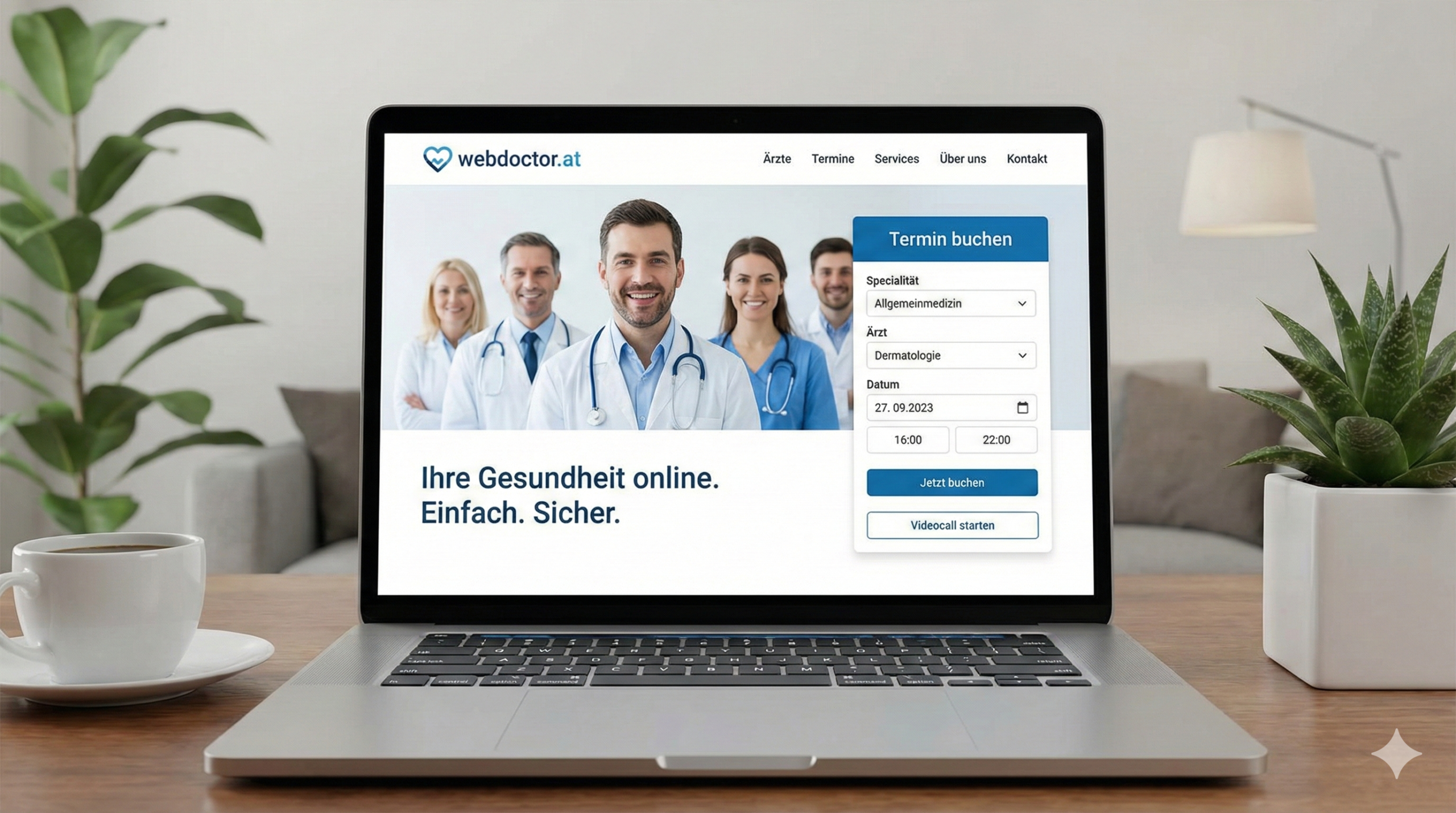 Screenshot: Moderne Allgemeinmedizin-Praxis Website mit Online-Terminbuchung